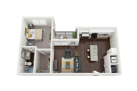 Floor plan for 1 bed, 1 bath, 710 sqft